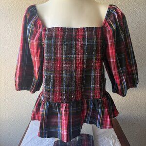 WMNS Draper James Red Plaid Off the Shoulder SIZE: XL